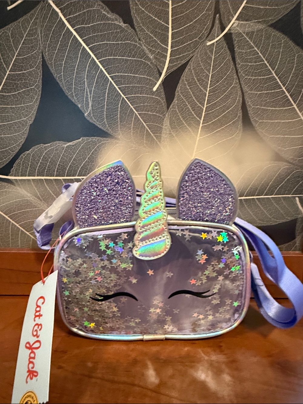 Cat & Jack Lavender Unicorn Kids Crossbody /Fanny Bag with Glitter Ears